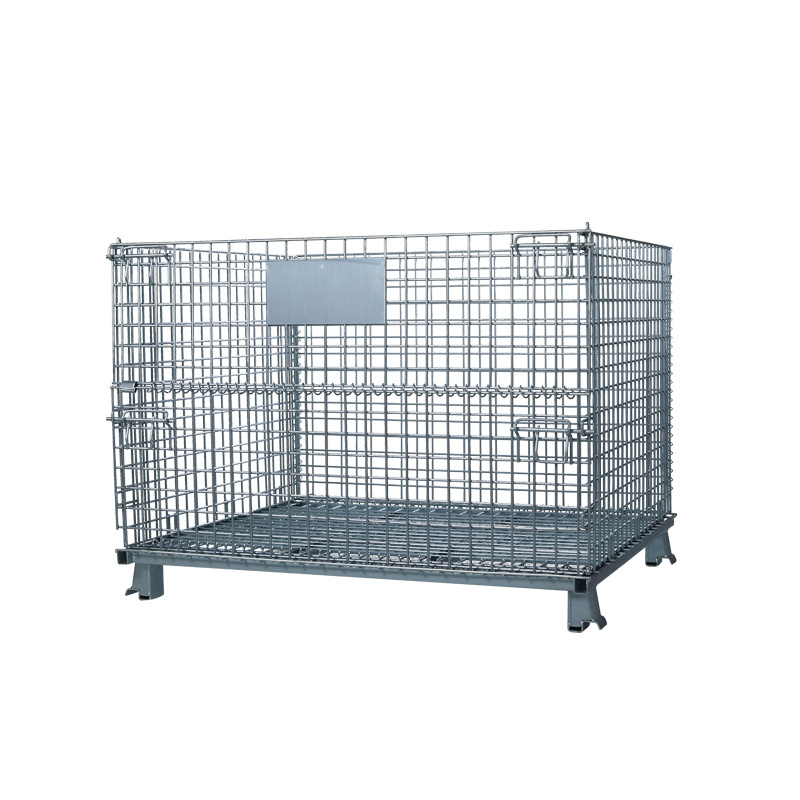 Collapsible Large Stackable Bulk Cargos Metal Grid Wire Mesh Storage Basket Bin Cage Box Pallet