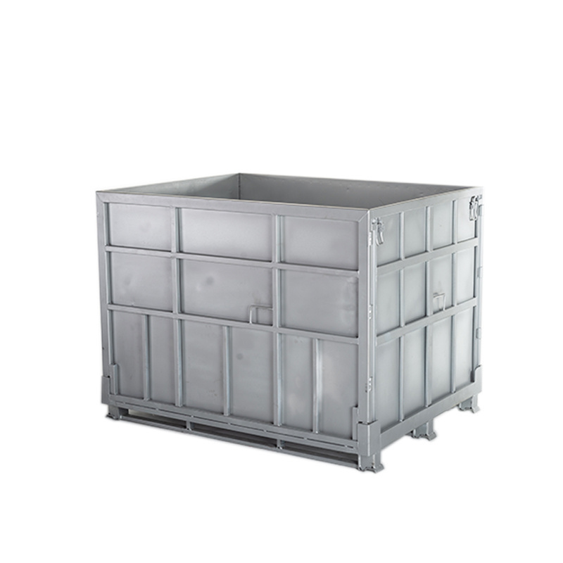 Industrial Shipping Storage Collapsible Galvanized Stackable Foldable Square Steel Metal Crate