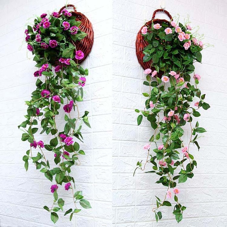 Artificial rose wall hanging basket simulation flower false flower wedding home decoration false flower wall art decoration hang