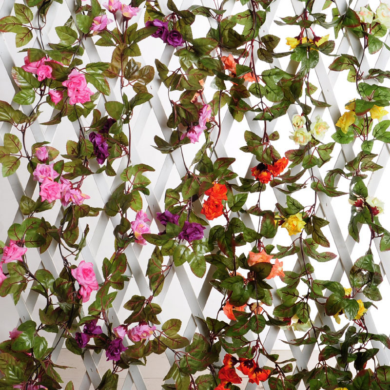 Factory plastic artificial flower  hanging vine  rose floral  wall backdrop decor decoration 230 cm