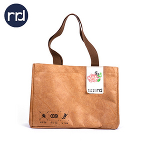 RR Donnelley ECO Friendly Reusable Grocery Tote Shopping Zipper Washable Dupont Tyvek Kraft Paper Bags with Cotton Handles