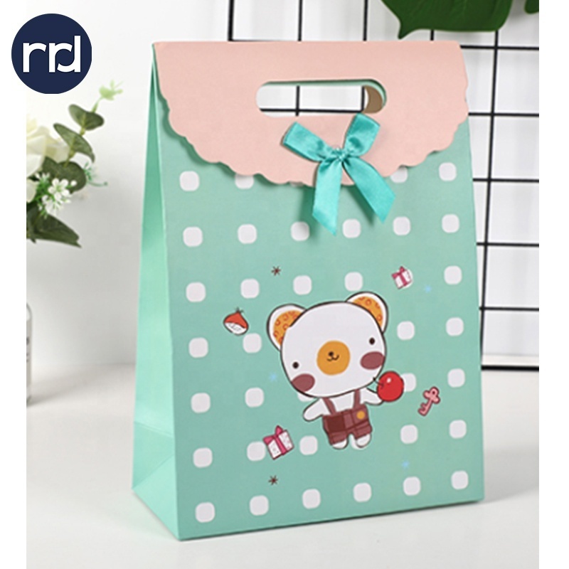 RR Donnelley Fancy Design Creative Cartoon Cute Custom Logo Reusable Paper Baby Birthday Candy Small tote Pink Gift Bag Packing