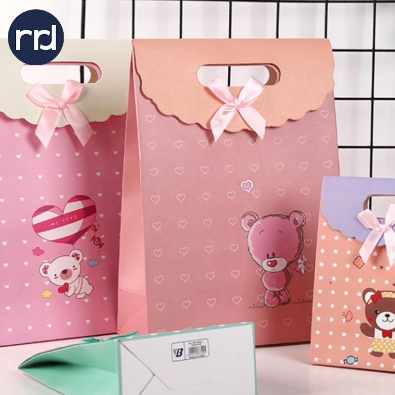 RR Donnelley Fancy Design Creative Cartoon Cute Custom Logo Reusable Paper Baby Birthday Candy Small tote Pink Gift Bag Packing