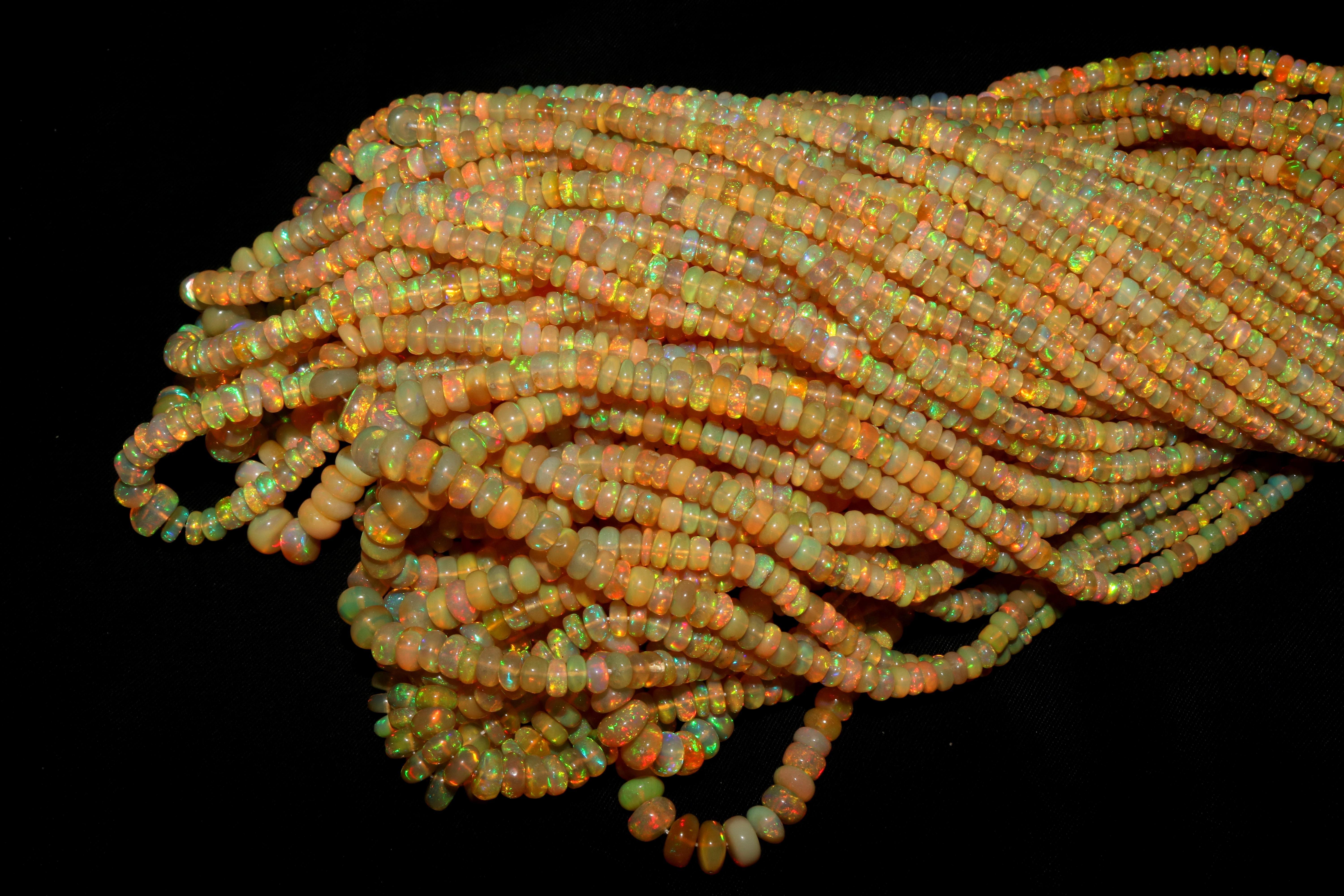 3.5x7 MM Ethiopian Opal Beads Multi Fire Opal Beads Natural Honey Color Loose Gemstone for Jewelry Making 2140 Carat 18