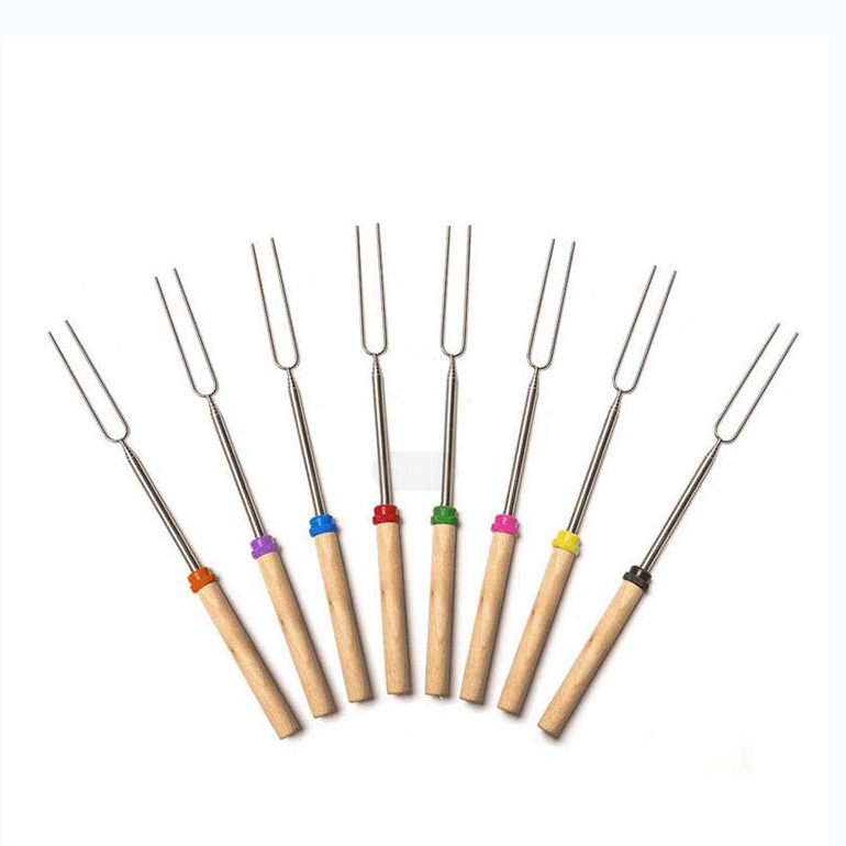 Hot sale Stainless Steel Long Fork Outdoor Camping Barbeque Roasting Marshmallow Roasting Sticks Smores Skewers