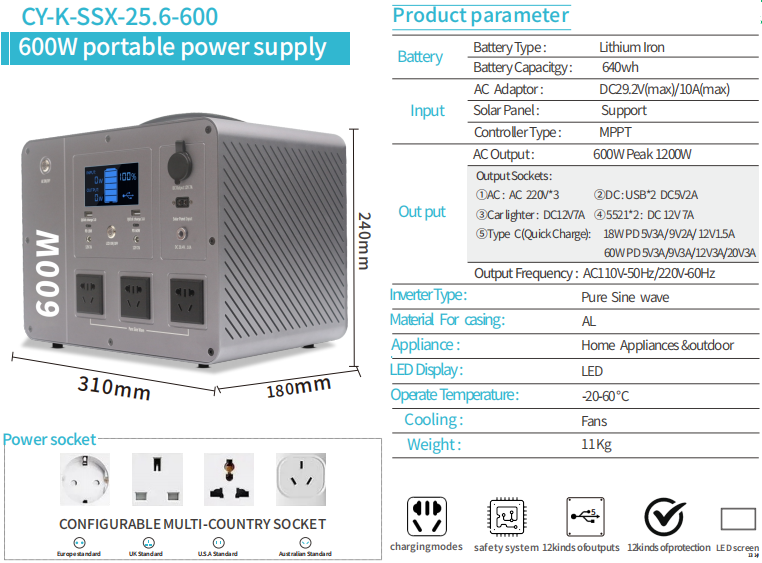 Energy Storage Outdoor Portable Power Supply 600W 1200W 1500W 2000W Outdoor Station Emergency Tools For Camping Live Streaming