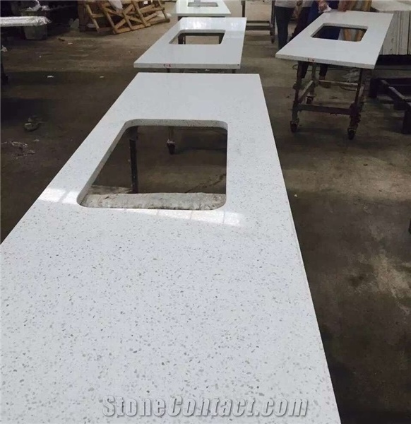 Surface white sparkle crystal quartz granite kitchen tops countertops stone