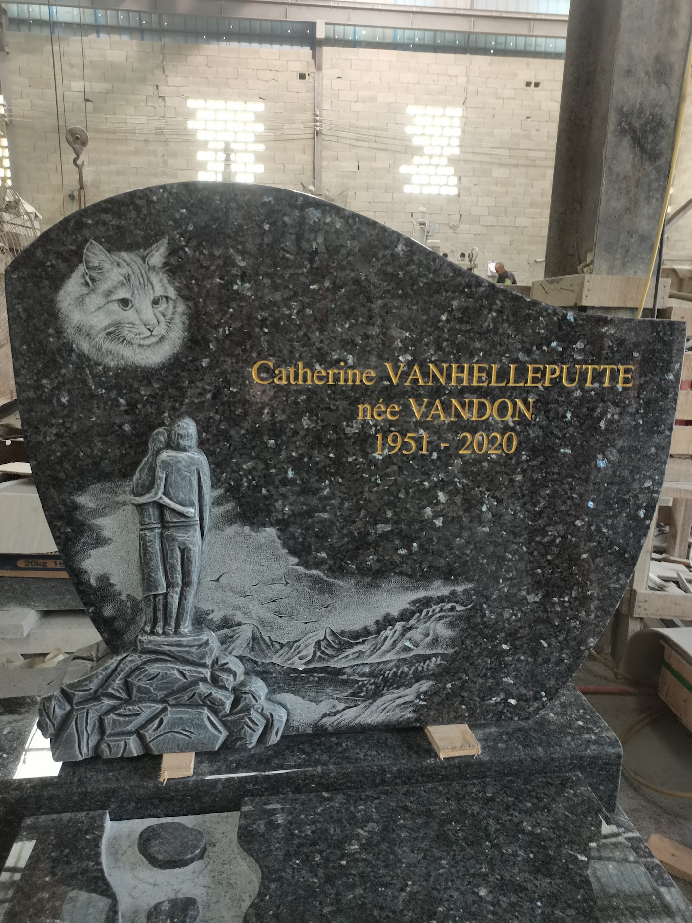 Blue pearl granite tombstone modern design gravestone carved headstone