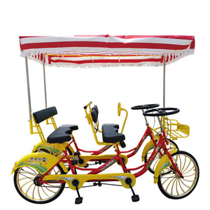 Hot sale popular 4 wheel tandem bicycle/surrey sightseeing bike for 4 person/hand brake surrey bike with high quality