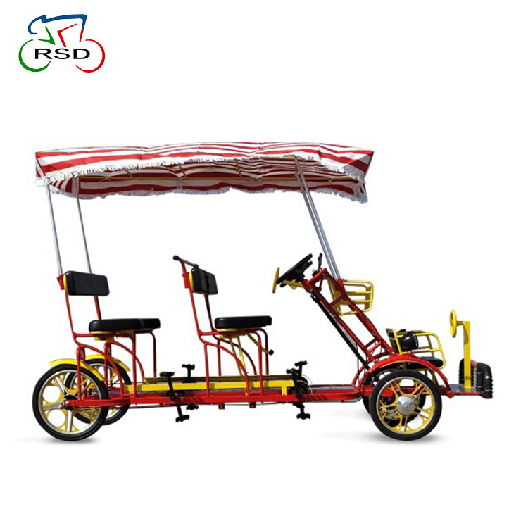 4 wheels 2 people tendem bike for sightseeing/Children's special seat with steering wheel/cycle surrey for green