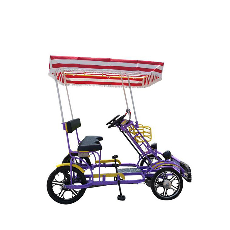 2 person 4 wheels tandem bikes/double row seats surrey bikes/ colorful roof