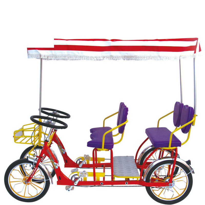 Colorful lover park quadricycle bike/ tandem 4seats bike/ yellow wheel pedal assisted 4 seater quadricycle for sale