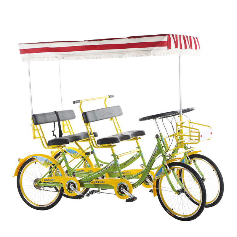 Hot sale popular 4 wheel tandem bicycle/surrey sightseeing bike for 4 person/hand brake surrey bike with high quality