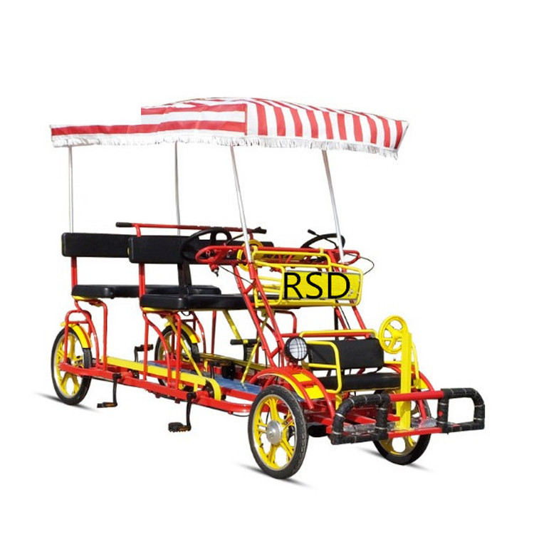 4 wheels one round bike in Park entertainments/3 Person Surrey Bike with Kids Seats/Fun Pedal Car Adult