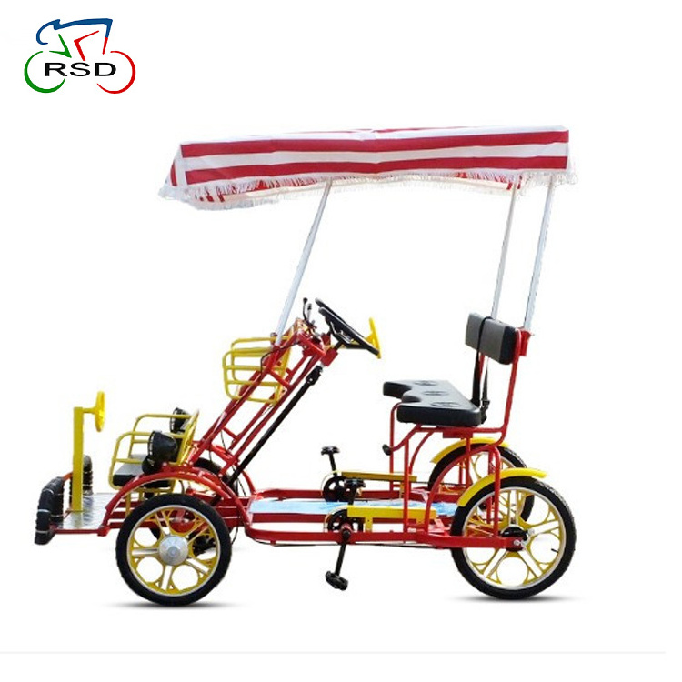 4 wheels 2 people tendem bike for sightseeing/Children's special seat with steering wheel/cycle surrey for green