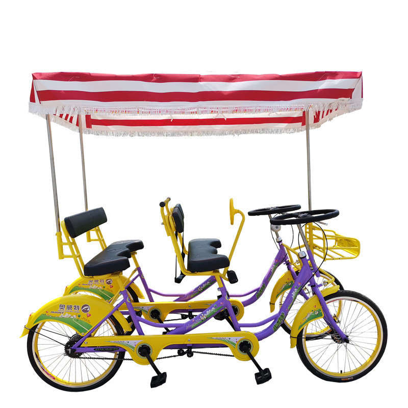 Hot sale popular 4 wheel tandem bicycle/surrey sightseeing bike for 4 person/hand brake surrey bike with high quality