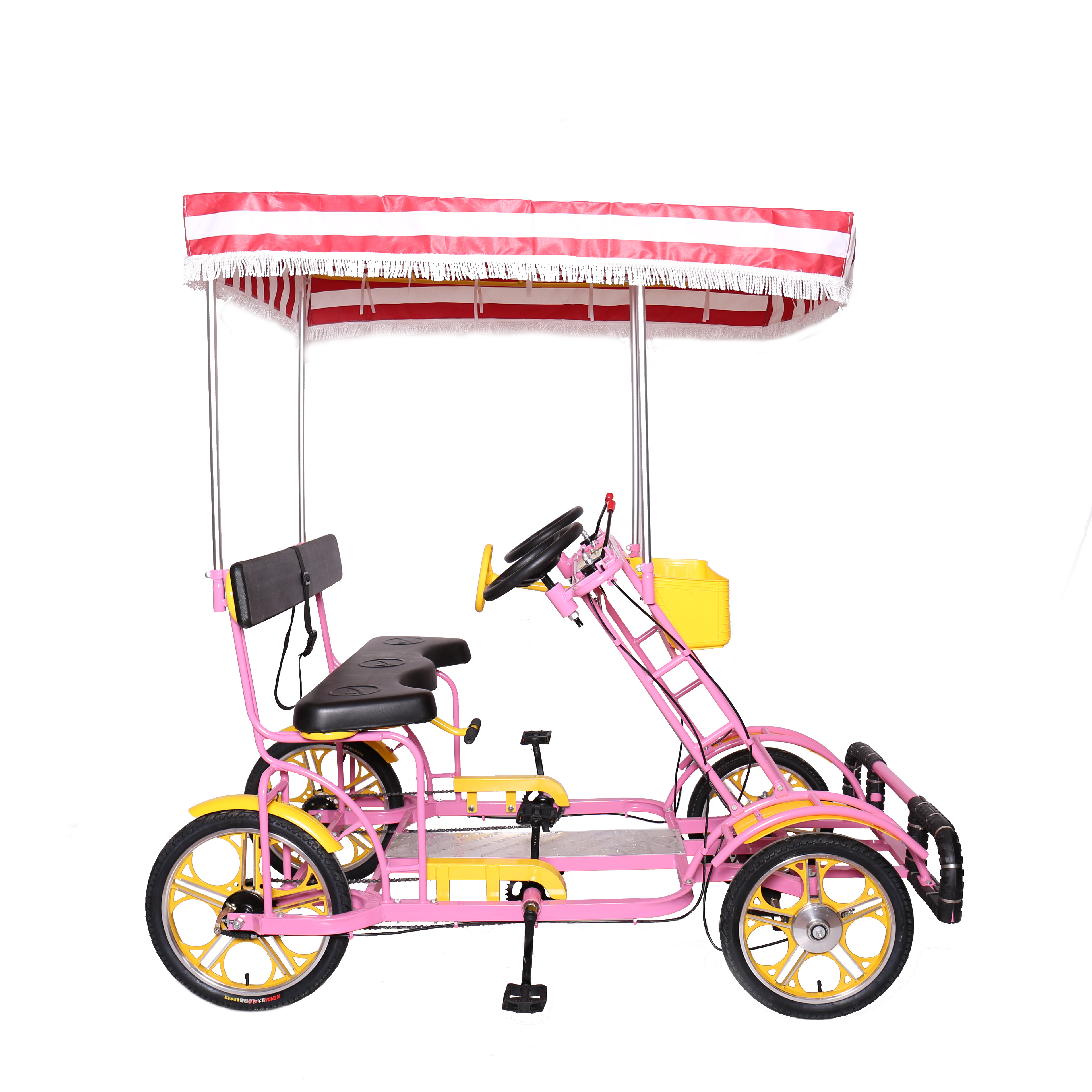 4 wheels 2 people tendem bike for sightseeing/Children's special seat with steering wheel/cycle surrey for green