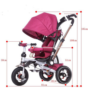 hot selling new model china baby walker tricycle 4 in 1 tricycle stroller trike with push rod brake back seat cover eva wheels