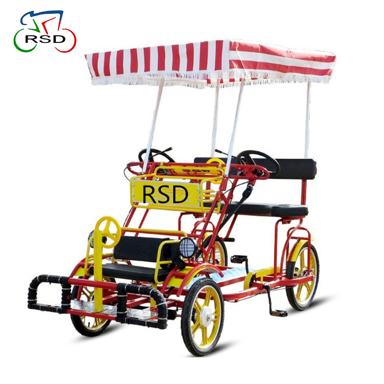 4 wheels 2 people tendem bike for sightseeing/Children's special seat with steering wheel/cycle surrey for green