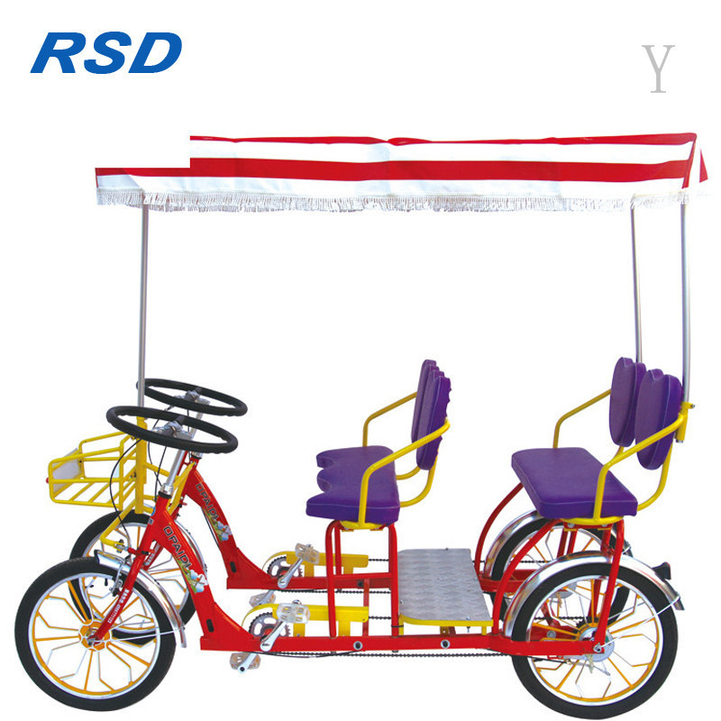 4 person big cart tandem bike on road/with canvas cloth cover/cool surrey bike