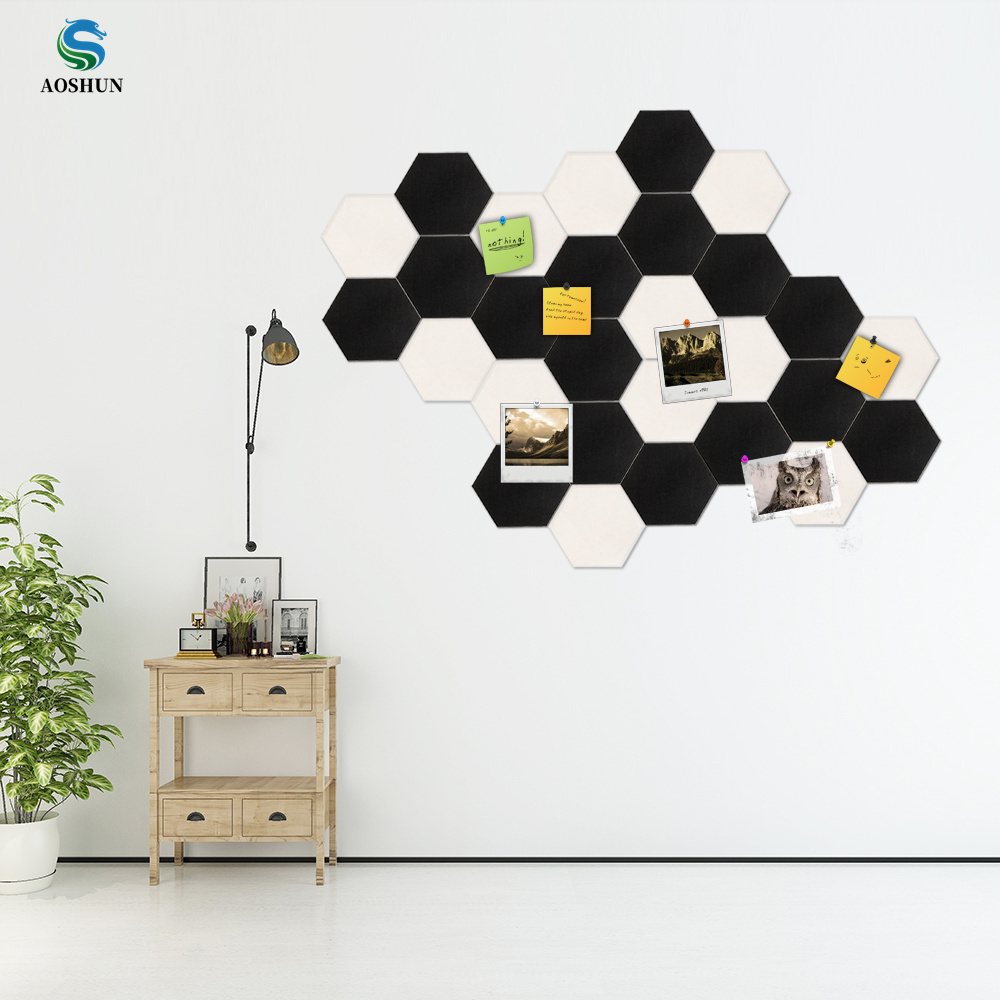 oem&odm polyester fiber self-adhesive board grooved hexagon sound proof pad wall component white/black felt acoustic panels