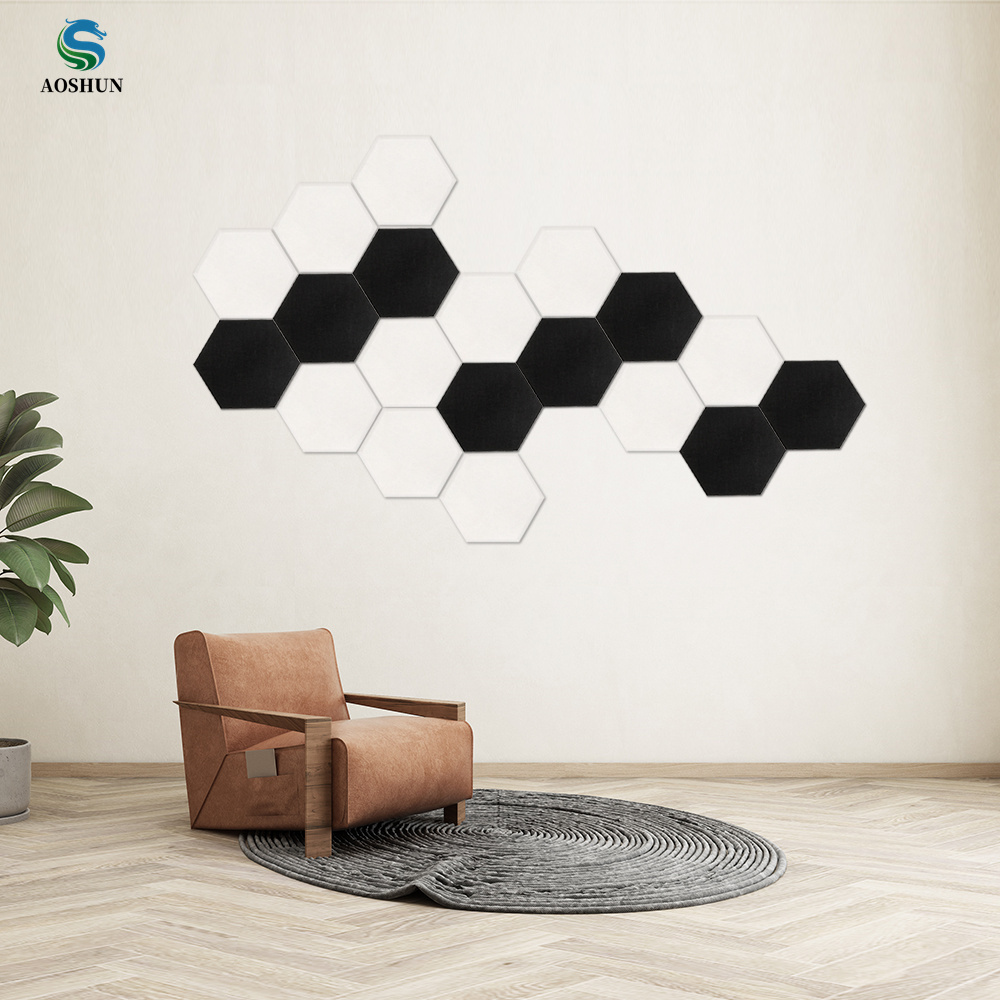 oem&odm polyester fiber self-adhesive board grooved hexagon sound proof pad wall component white/black felt acoustic panels