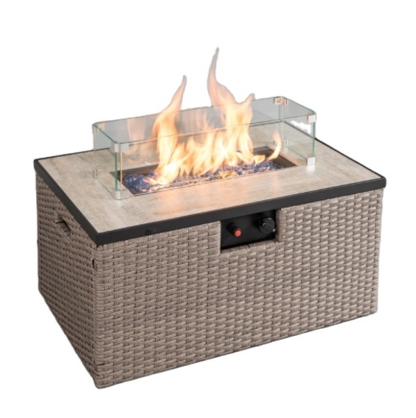 RS-R31001 Rectangular modern style  50000 BTU Outdoor Patio Gas Fire Pit table with windshield cover table top fire pit bowl