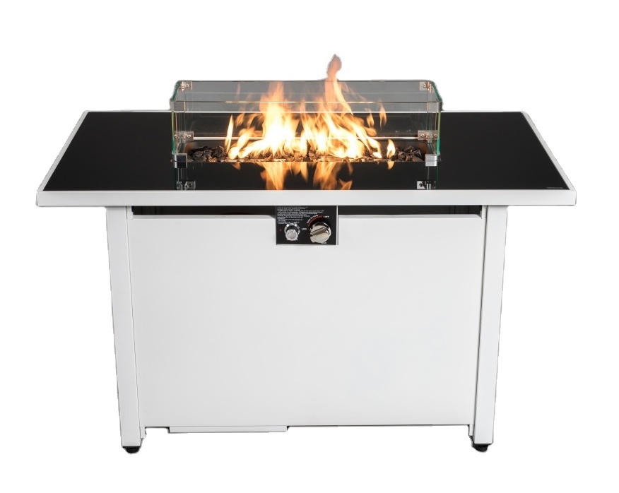 Smokeless Glass tabletop encendedores Outdoor Patio Gas propane Fire Pit table with windshield cover corten steel lid RS-R43002A