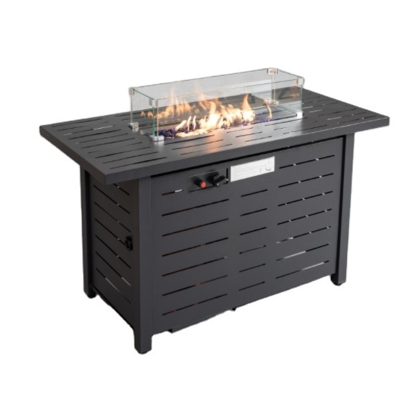 RS-R42001 Rectangular pure iron ceramic tabletop Outdoor Patio Gas Fire Pit table propane fire pit with windshield cover