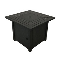 34 Inch Metal Black Square corten steel Gas Furnace Garden Decor Steel Fire Table with Lid and Lava Rock Outdoor Fire Pit