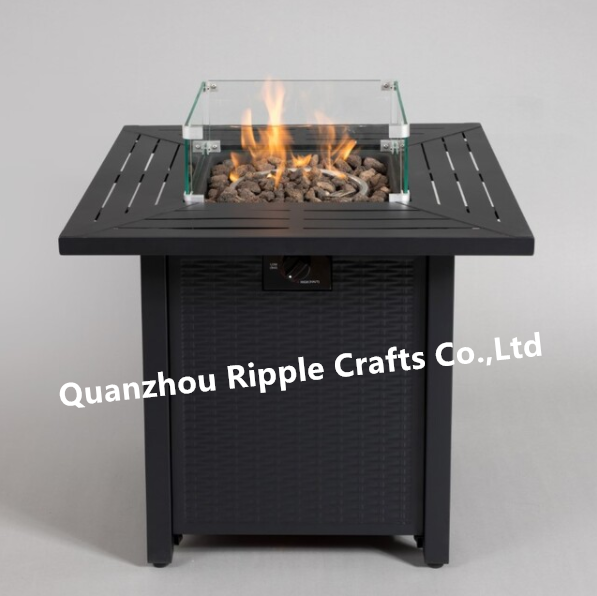 Pure Iron Square Rattan-Look 40000 BTU Propane stove outdoor Patio Gas Fire Pit table gas grill portable furnture set fire pit