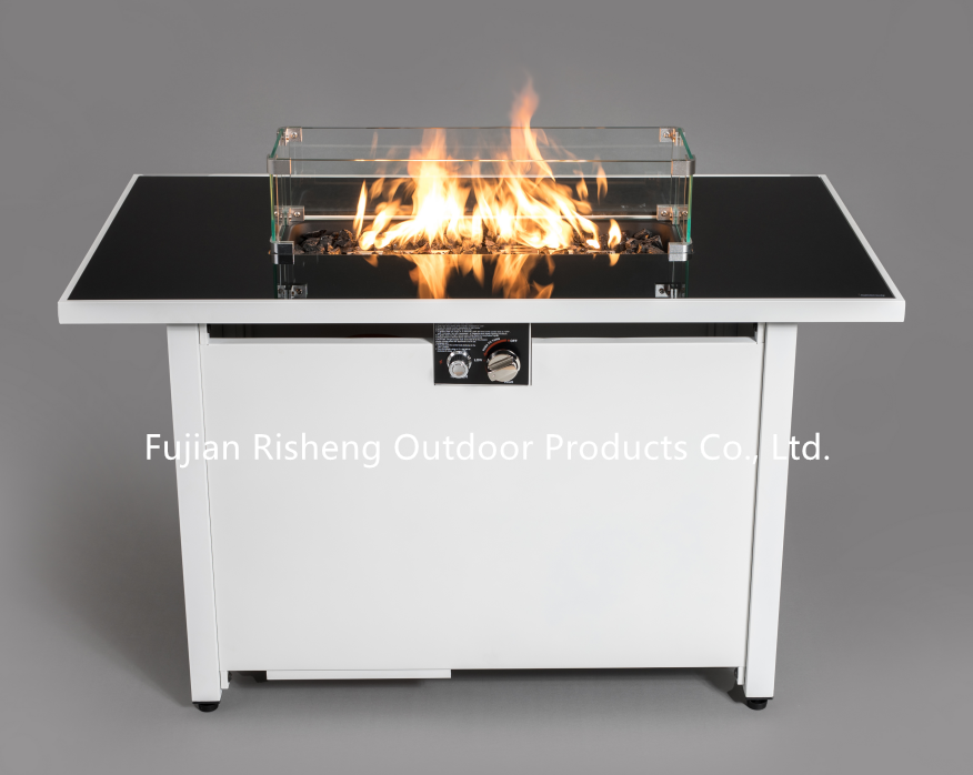 Smokeless Glass tabletop encendedores Outdoor Patio Gas propane Fire Pit table with windshield cover corten steel lid RS-R43002A