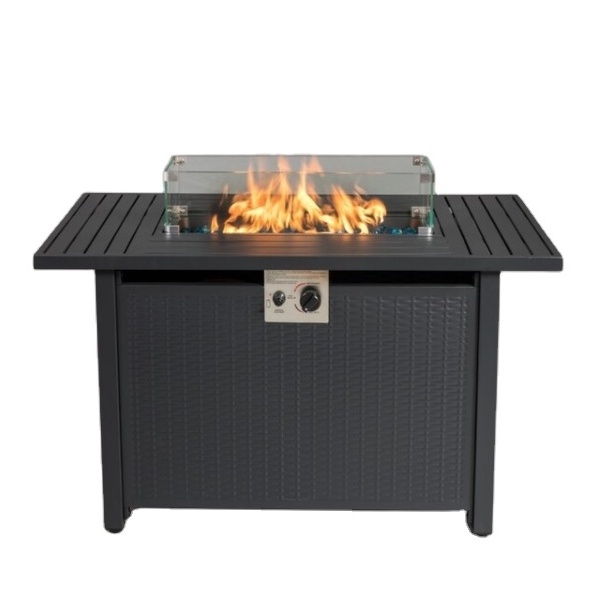 RS-R42001A 42 inch Rectangular pure iron rattan-look smokeless Outdoor Propane fire pit Gas Fire Pit table for garden patio