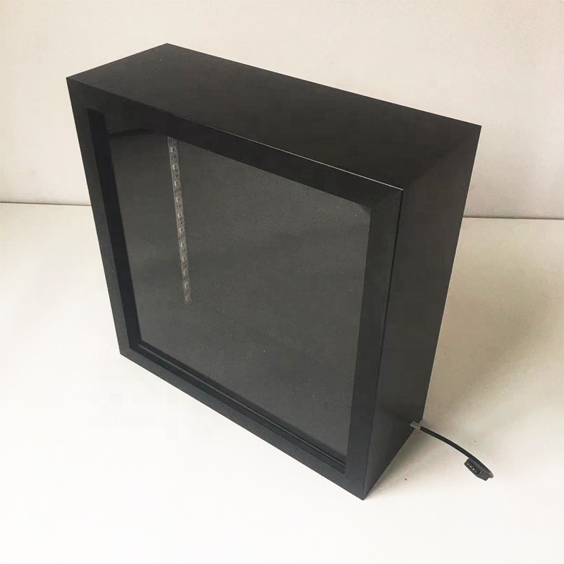 Wholesales customized sizes 10x10 8x8 6x6 inner depth 3cm 5cm LED light shadow box frame Lightening display box