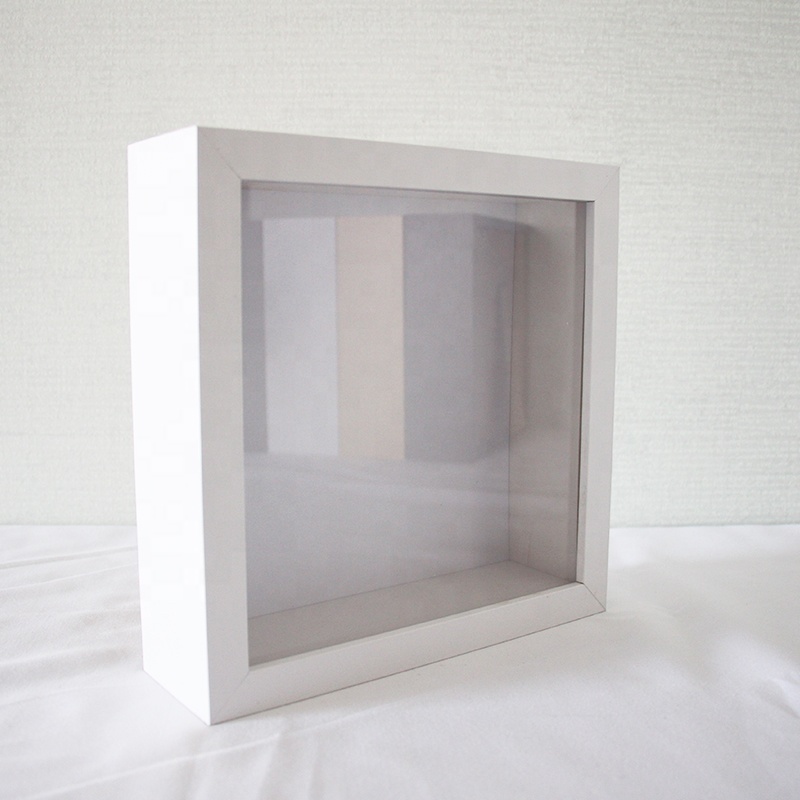 factory wholesale free sample 2 inch deep shadow box frames with LED real glass 12 by 12 white shadow box frames