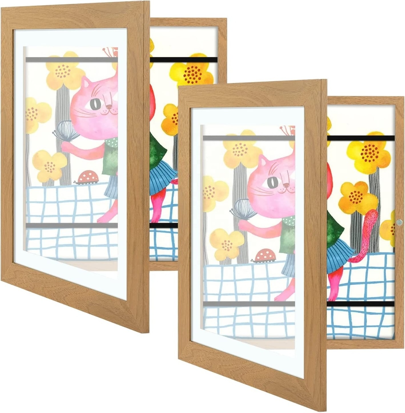 Horizontal & Vertical Kids Artwork Display Frame Front Opening A4 Children Artwork Display Picture Wooden Frame