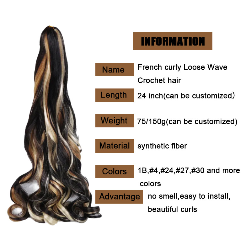 2pcs for $1.92 150g 24inch Pony Style Crochet Braid silky Spiral loose wave French Curls Hair Synthetic Curly Braiding Hair