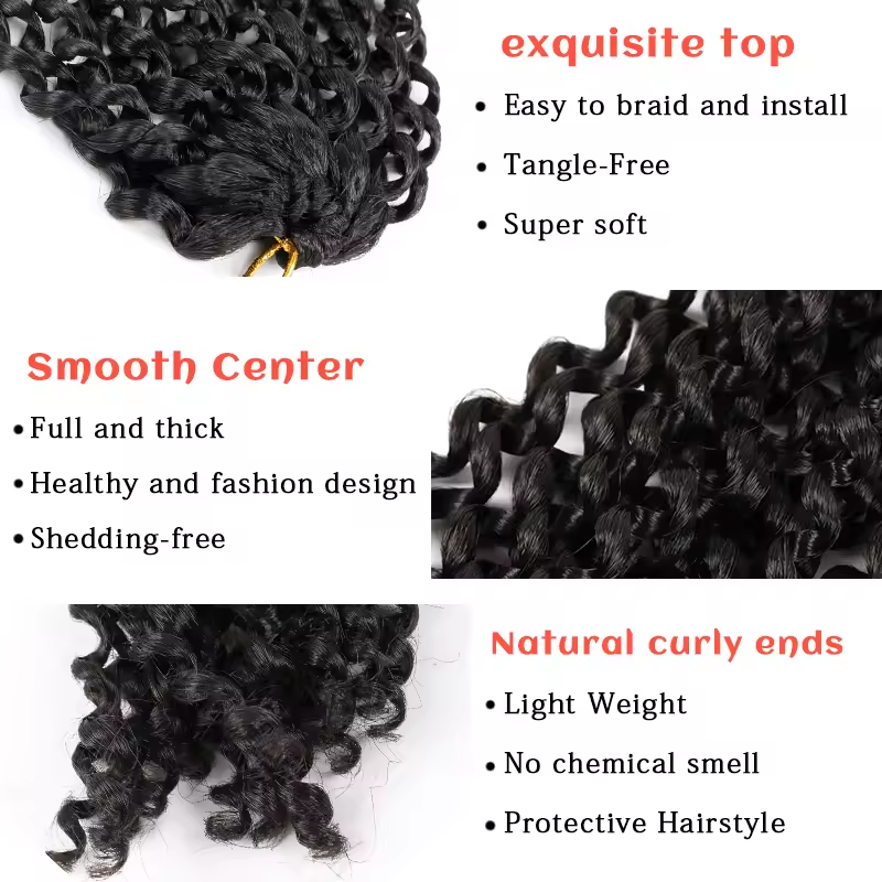 14/18/20/24-Inch Passion Twist Hair Extensions Water Wave Crochet Braids Long Black Bohemian Curly Braids for Women