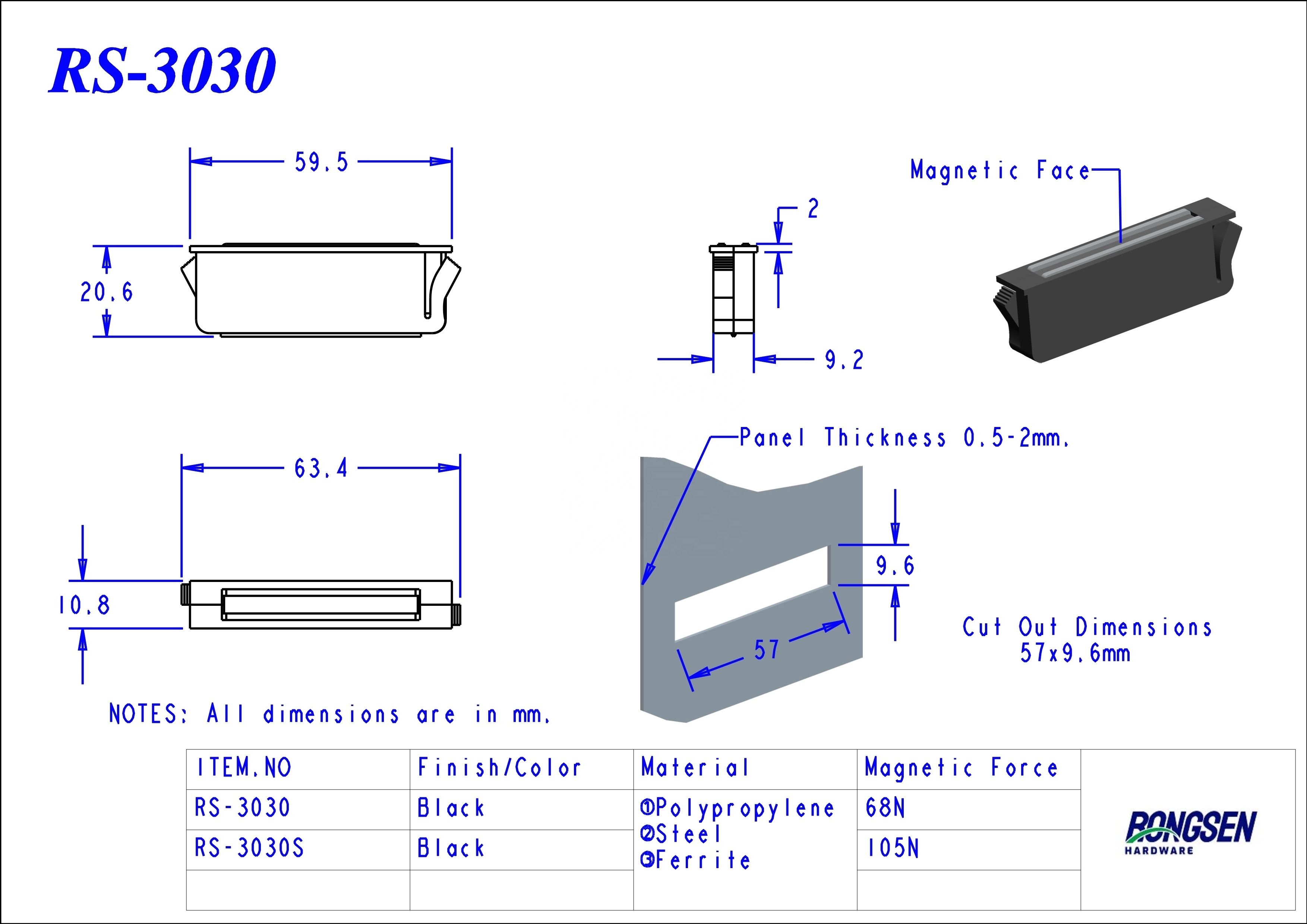 Black Polypropylene Snap-In Magnetic Cabinet Catch For Oven Furniture Hardware Assembly Door Magnet