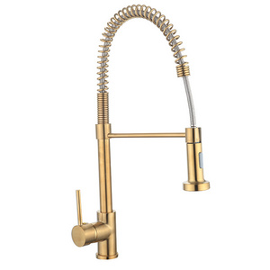 Bushed Gold Knurled Kitchen Faucets with Pull Down Sprayer Brass Single Handle One Hole Faucet