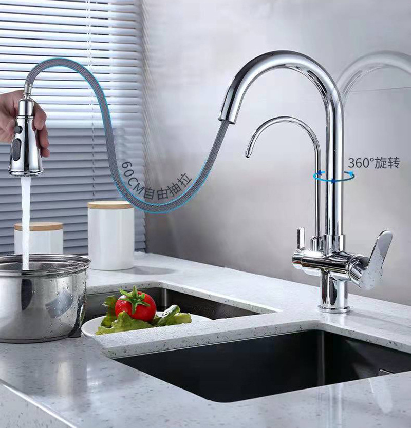 3 Way Kitchen Faucets Dual Spout Kitchen Sink Brass Faucet 2022