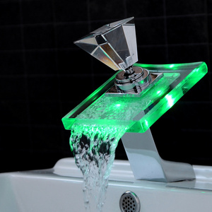 LED Waterfall Faucet Bathroom Color-changing Bathroom Basin Faucet Glass Hot and Cold Mixer Basin Lavatory Faucet