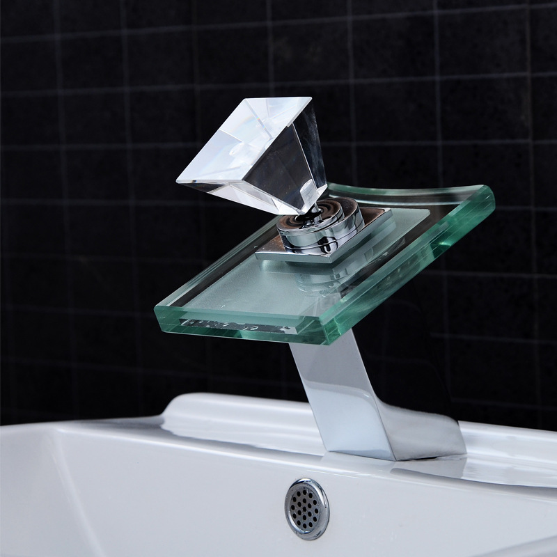 LED Waterfall Faucet Bathroom Color-changing Bathroom Basin Faucet Glass Hot and Cold Mixer Basin Lavatory Faucet