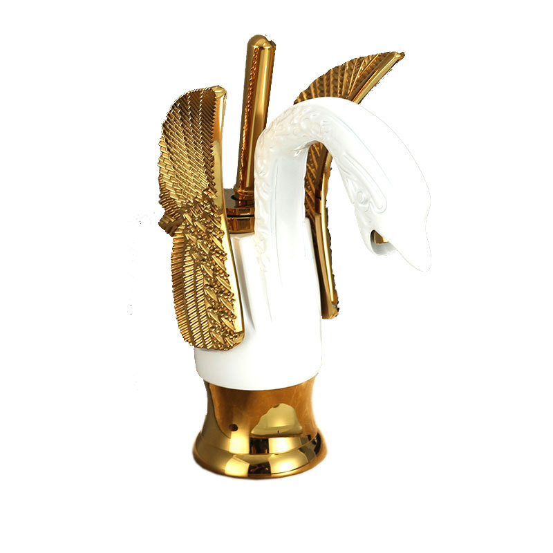 Brass Retro Design Basin Faucet Gold Swan Luxury Mixer Tap Lavatory Faucet