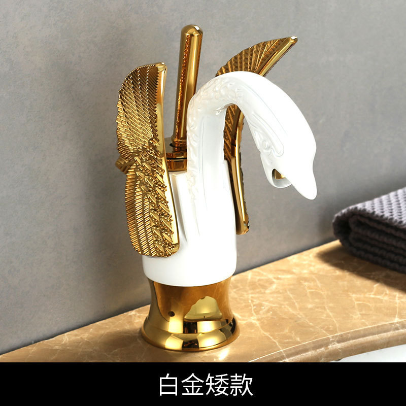 Brass Retro Design Basin Faucet Gold Swan Luxury Mixer Tap Lavatory Faucet