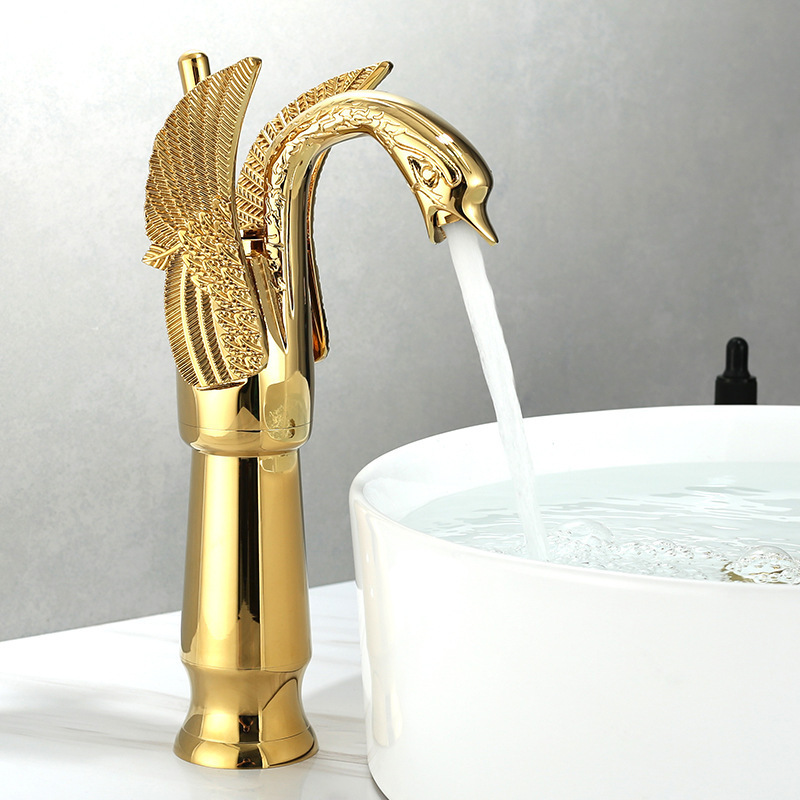 Brass Retro Design Basin Faucet Gold Swan Luxury Mixer Tap Lavatory Faucet