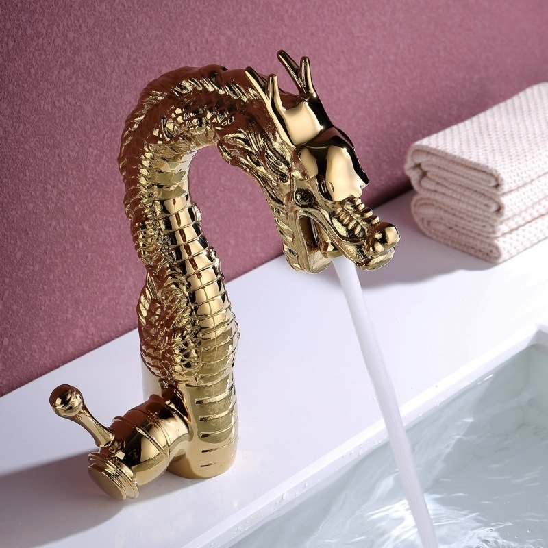 Design Basin Faucet Gold Finish Dragon Head Style Bathroom Sink Faucet Basin Water Mixer Tap Lavatory Faucet