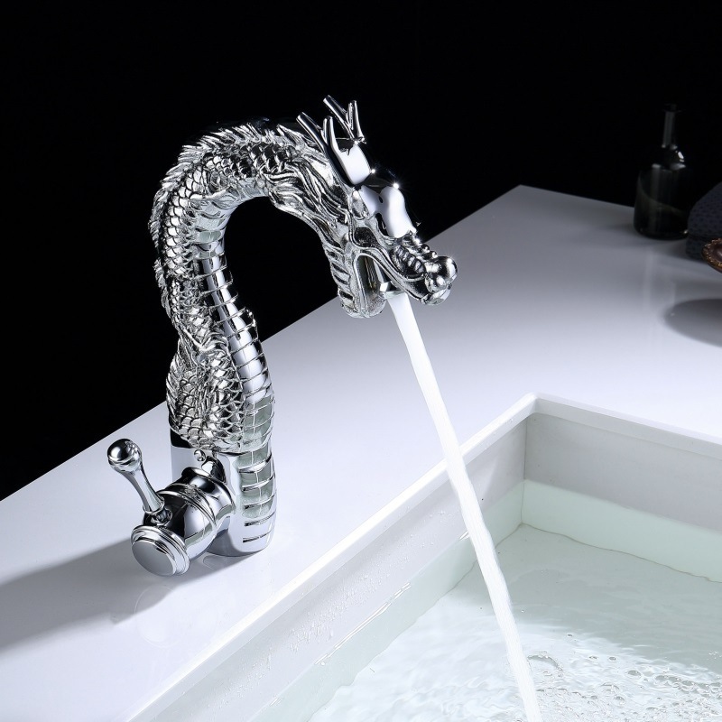 Design Basin Faucet Gold Finish Dragon Head Style Bathroom Sink Faucet Basin Water Mixer Tap Lavatory Faucet