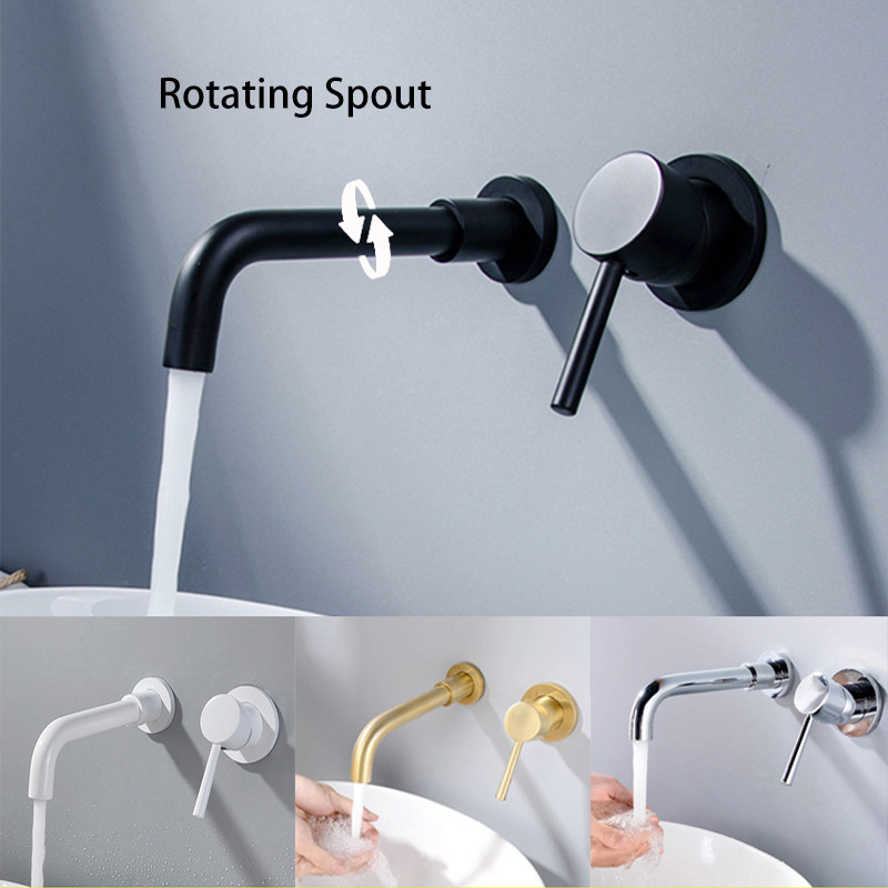 Black Brass Concealed Wall Mounted Basin Faucet Hot and Cold Water Mixer Tap Bathroom Basin Faucet Lavatory Faucet