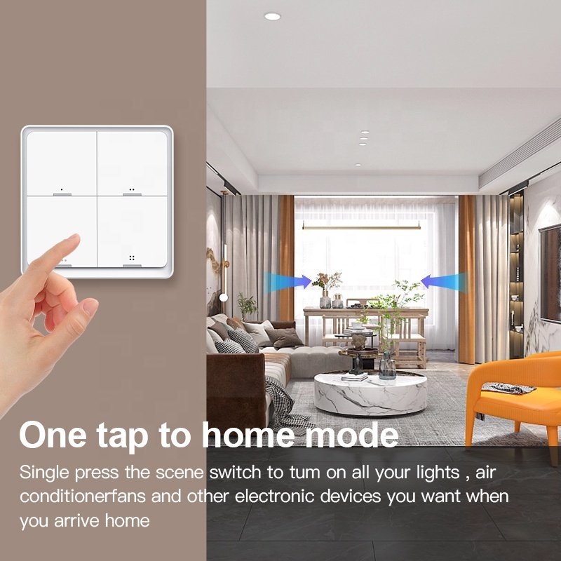 Tuya ZigBee Smart Scene Switch Battery Operated 4 Button 16 Scenario Light Controller Wireless Remote 4 Gang Scene Switch Panel